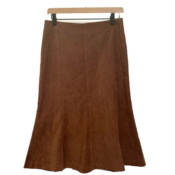 METRO GIRL Vintage Faux Suede Brown Peplum Slim Pencil Flare Bottom‎ Skirt 10 - Picture 1 of 7
